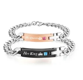 His & Hers Matching Set Her King His Queen Couple Bracelets, Valentine, Anniversary, Wedding, Promise, Engagement Gift