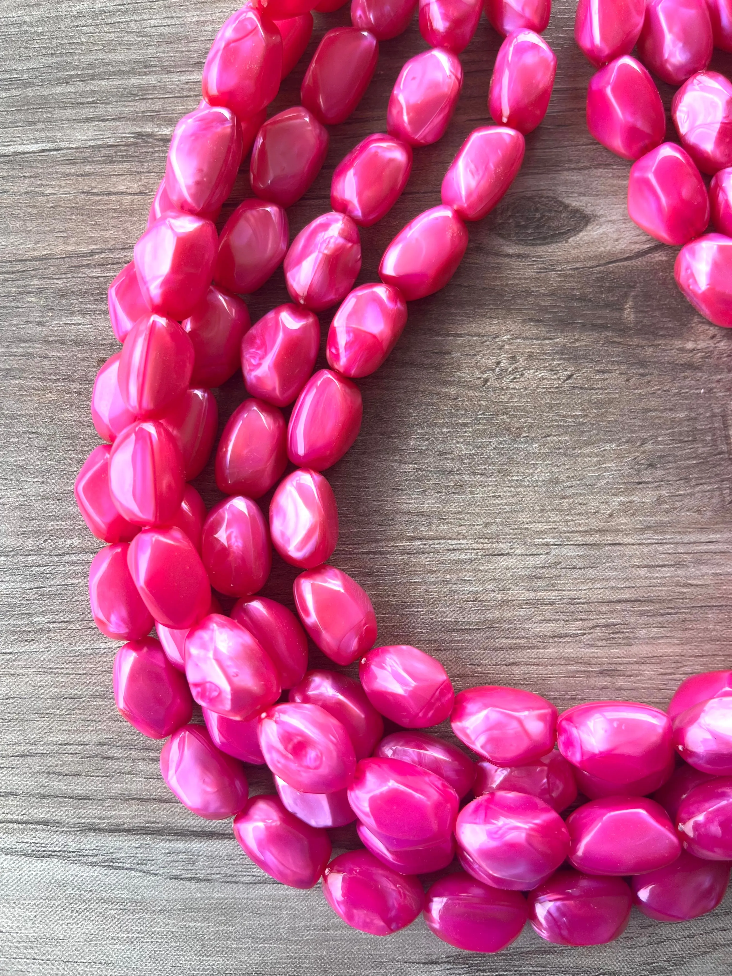 Hot Pink Lucite Acrylic Bead Chunky Multi Strand Statement Necklace - Penelope