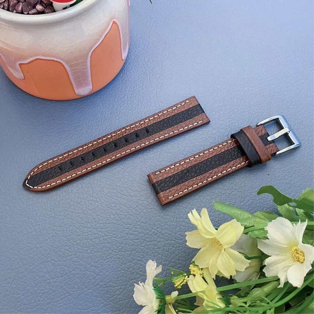 Huawei Watch GT 2 42mm / Watch 2 color splice cowhide leather watch strap - Brown / Black