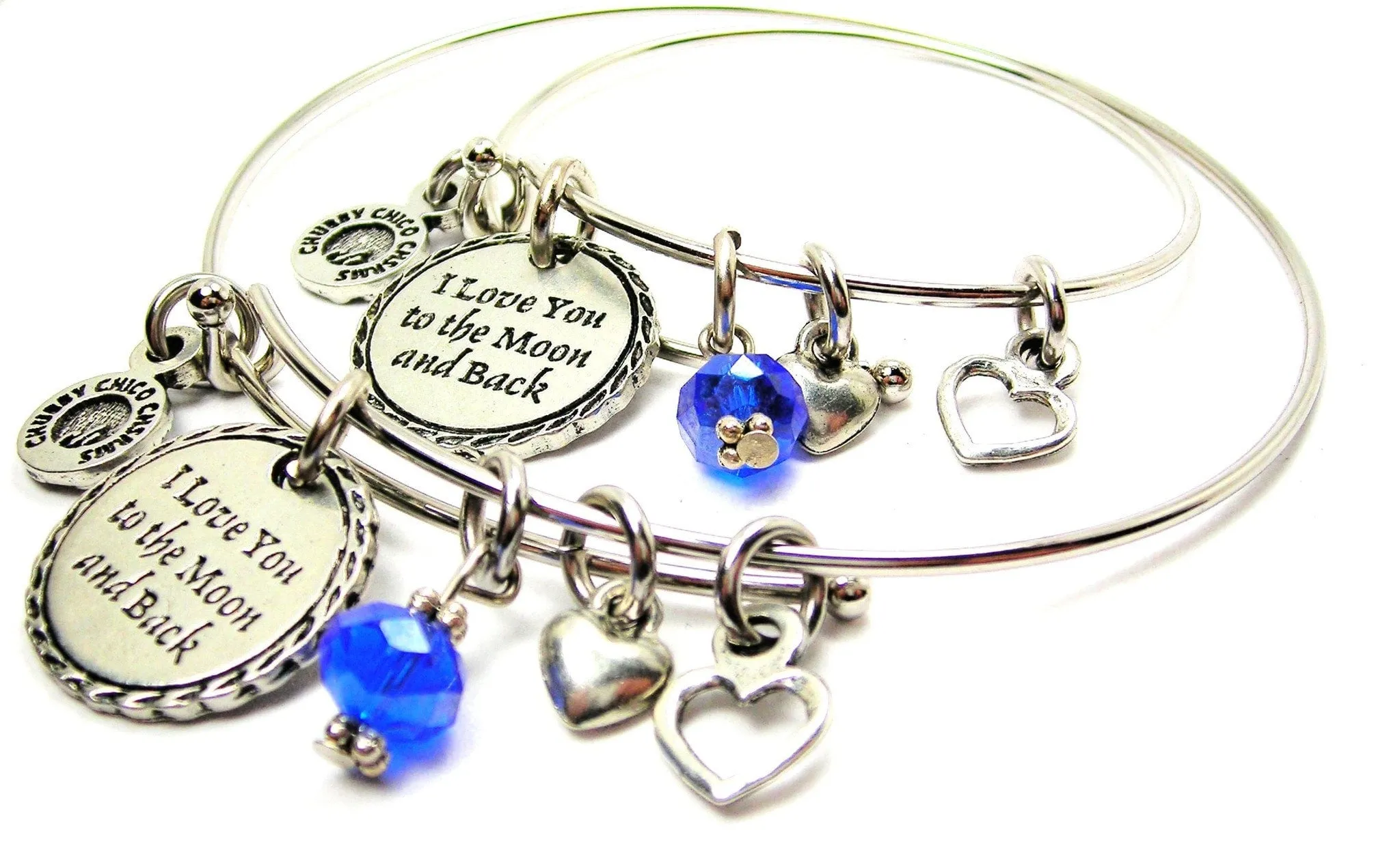 I Love You to the Moon and Back Detailed Trim Adult and Child Matching Expandable Bangle Bracelets