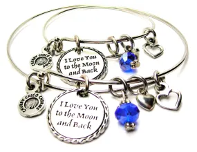 I Love You to the Moon and Back Detailed Trim Adult and Child Matching Expandable Bangle Bracelets