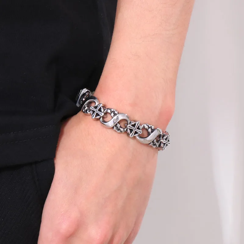 Infinite 8-Character Punk Retro Cross Bracelet for Men in Titanium Steel