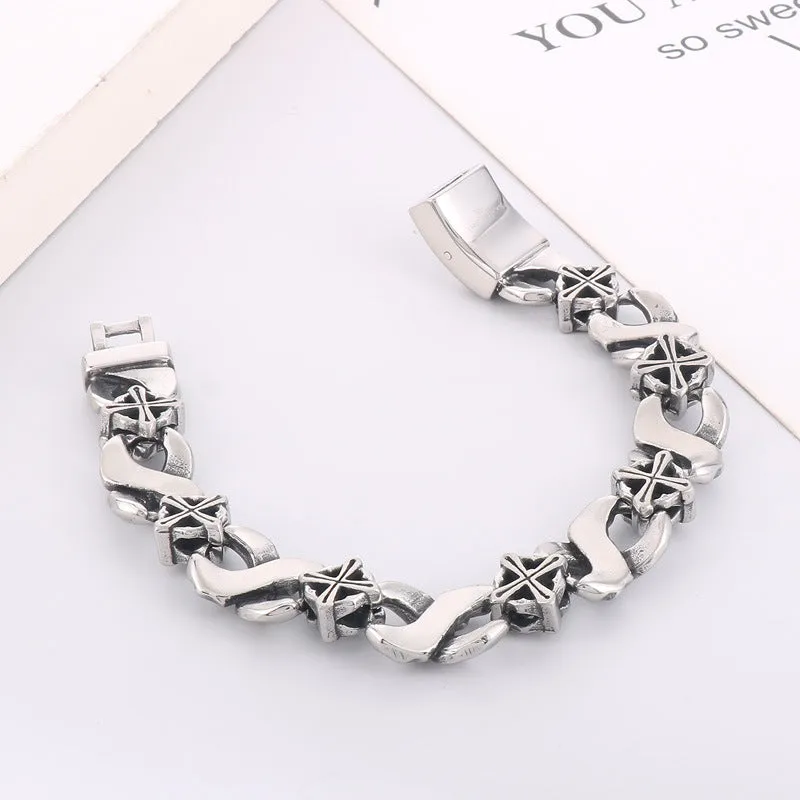 Infinite 8-Character Punk Retro Cross Bracelet for Men in Titanium Steel