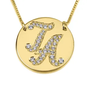 Initial Disc Necklace with Cubic Zirconia - 14k Gold