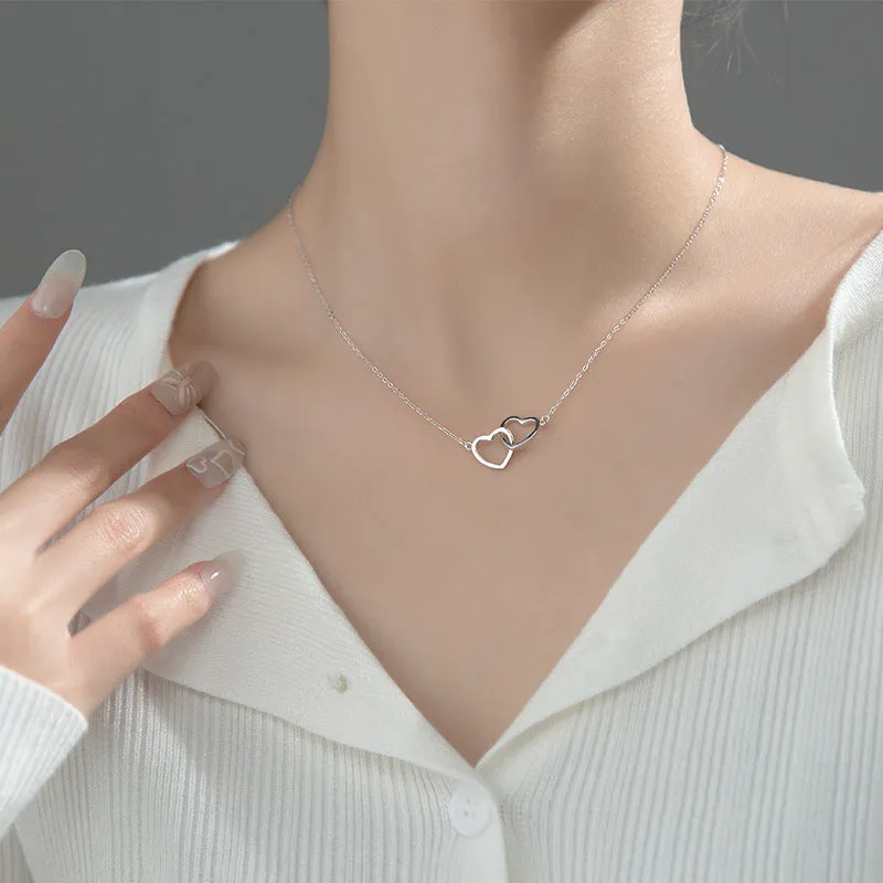 Interlocking Double Heart Titanium Steel Necklace - Elegant Jewelry for Her