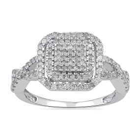 Jewelili Sterling Silver 1/2 CTTW Natural White Round Diamonds Square Cluster Ring