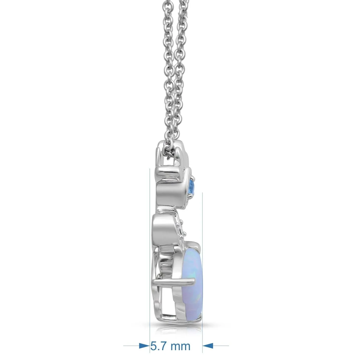 Jewelili Sterling Silver Created Opal With Swiss Blue Topaz and Diamonds Pendant Necklace