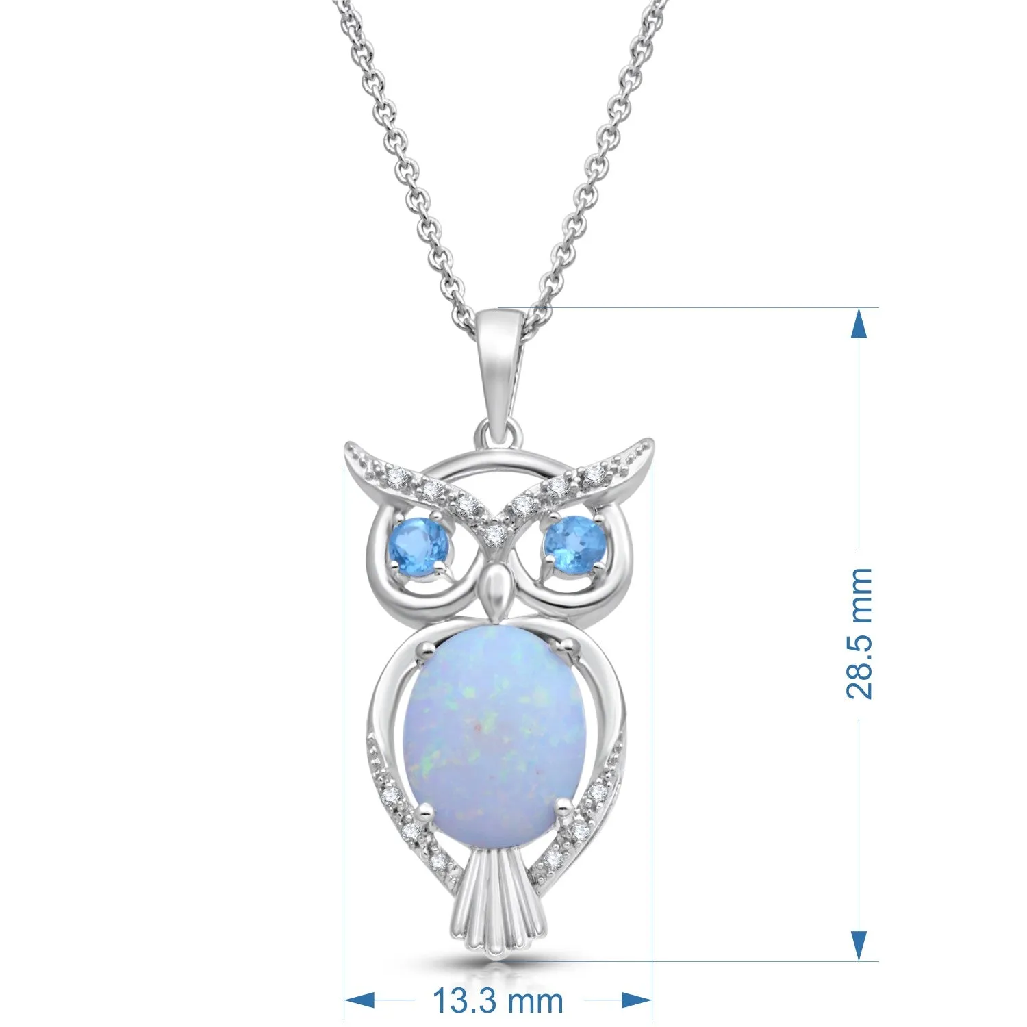 Jewelili Sterling Silver Created Opal With Swiss Blue Topaz and White Diamonds Pendant Necklace