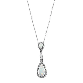 Jewelili Sterling Silver With Created Opal and Created White Sapphire Pendant Necklace