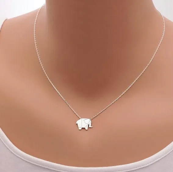 Jisensp Fashion Necklaces Origami Elephant Geometric Origami Necklace Woodland Elephant Animal Jewelry Mother's Day Gift N192