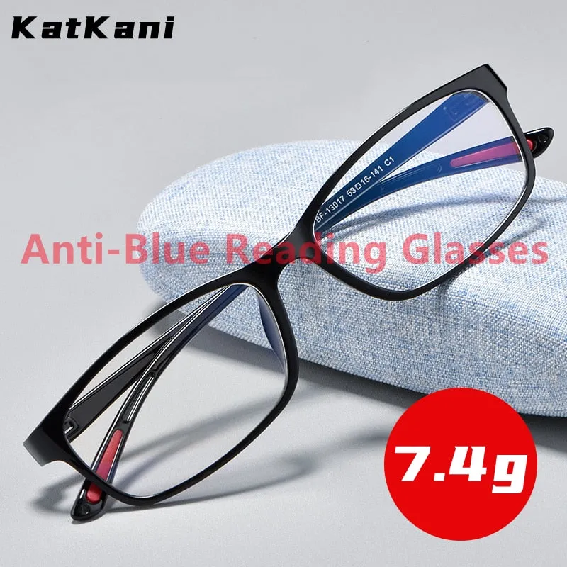 KatKani Unisex Black Blue Matte Black Reading Glasses Anti Blue Light BF-13017