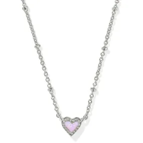 Kendra Scott | Mini Ari Heart Silver Short Pendant Satellite Necklace in Bubblegum Pink Kyocera Opal