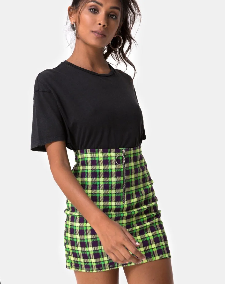 Kimber Bodycon skirt in Green and Purple Check