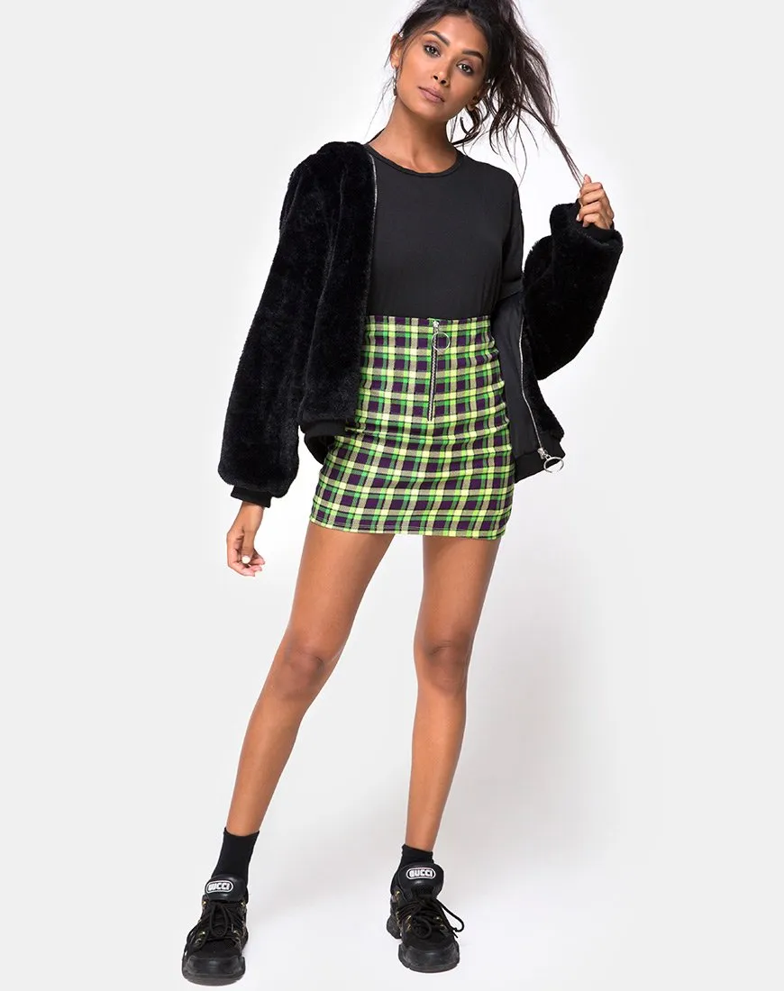 Kimber Bodycon skirt in Green and Purple Check