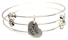 Kiss Me Accent Heart Triple Style Expandable Bangle Bracelet