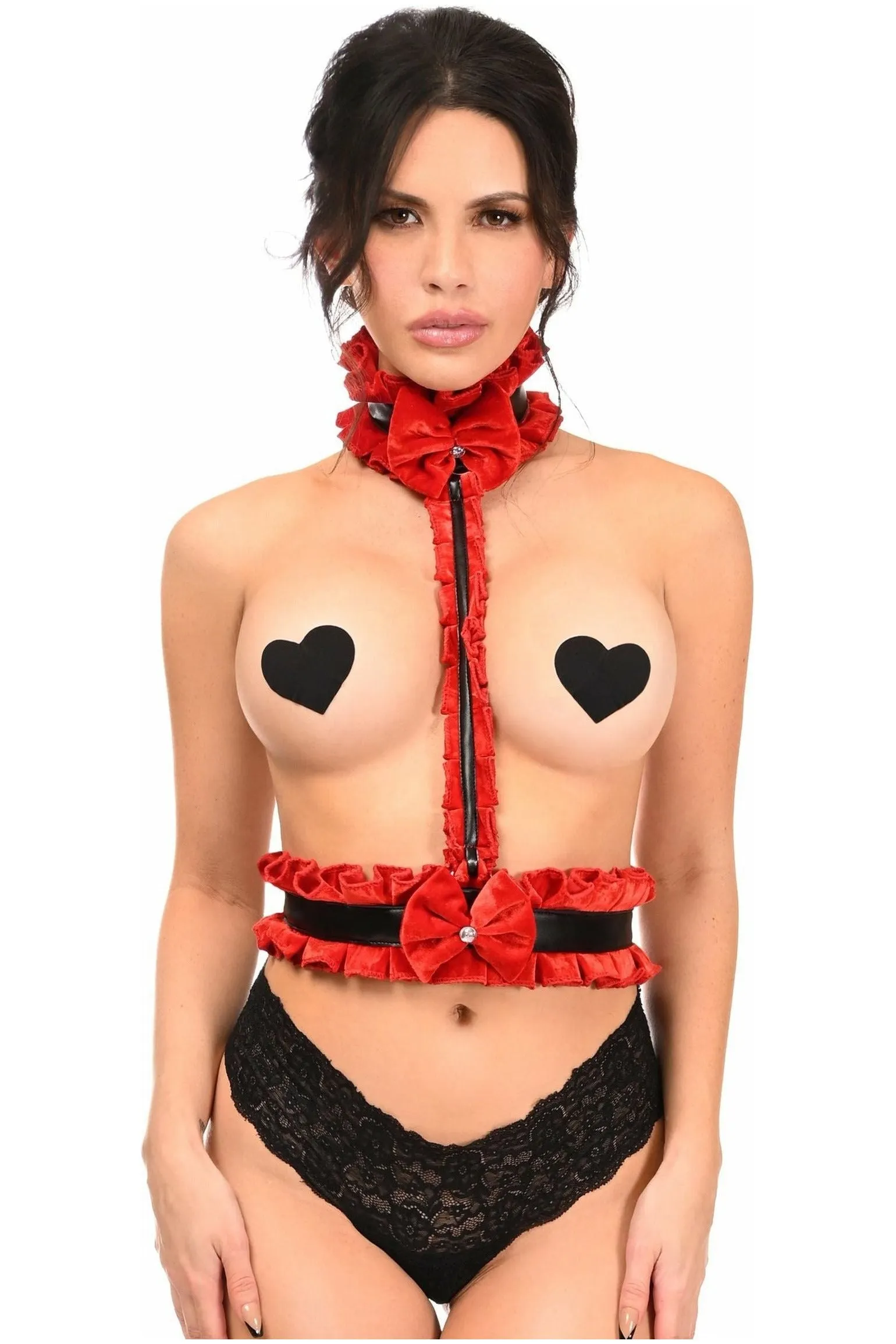 Kitten Collection Red Velvet & Faux Leather Single Strap Body Harness