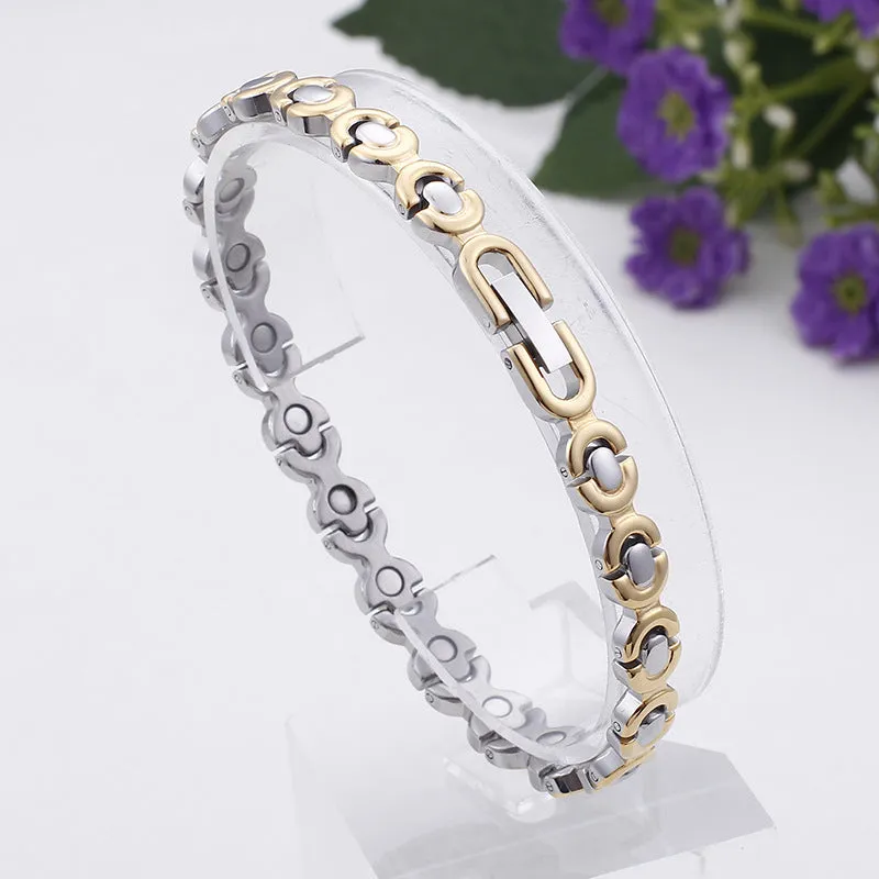 Korean Titanium Steel Couple Bracelet - Trendy Magnetic Stainless Steel Gold Jewelry