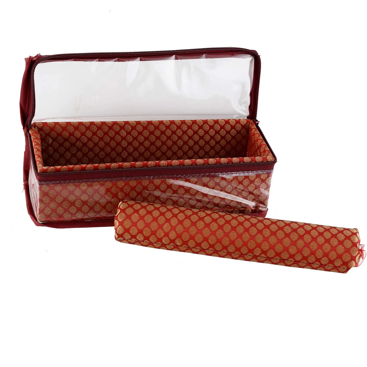 Kuber Industries Polka Dots Design Brocade Hardboard One Rod Bangle Box (Maroon) - CTKTC038809