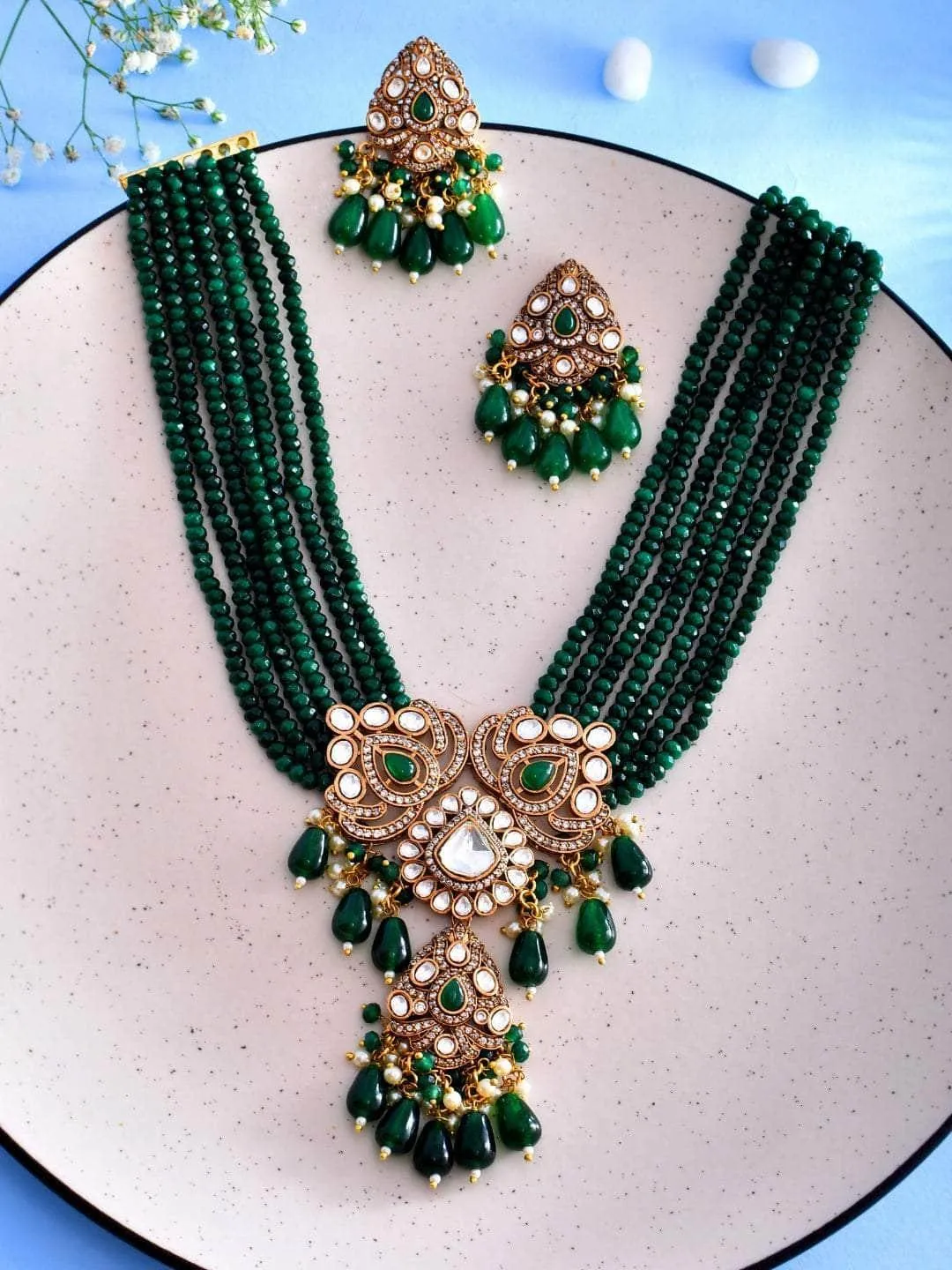 Kundan Crystal Choker Set Green