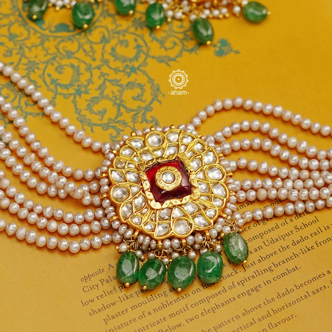 Kundan Gold Polish Silver Choker Set