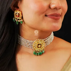 Kundan Gold Polish Silver Choker Set