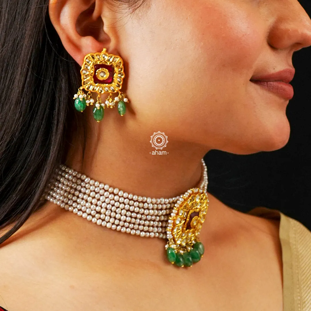 Kundan Gold Polish Silver Choker Set