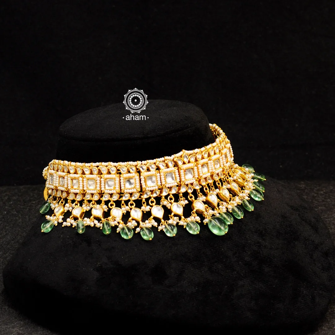 Kundan Gold Polish Silver Set