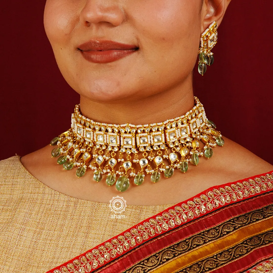 Kundan Gold Polish Silver Set