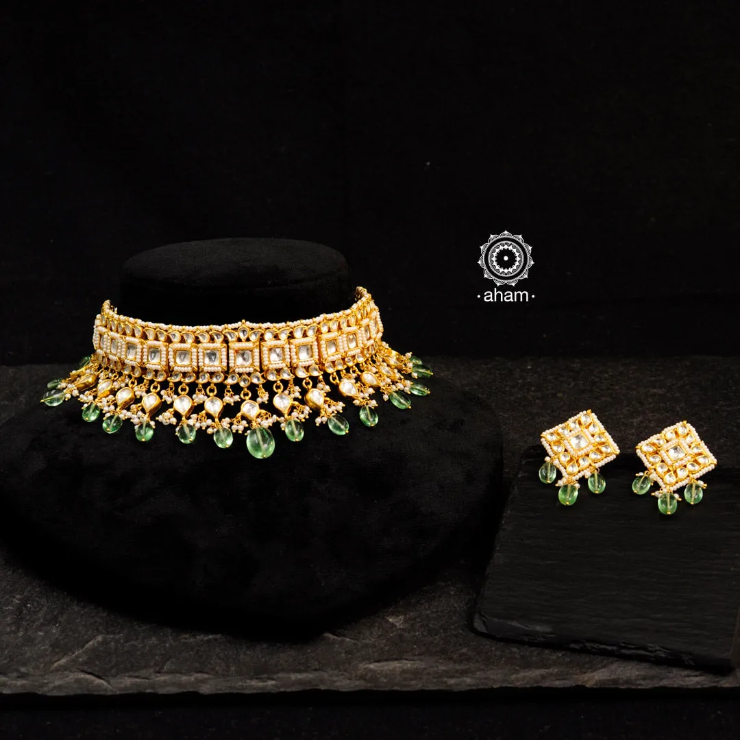 Kundan Gold Polish Silver Set