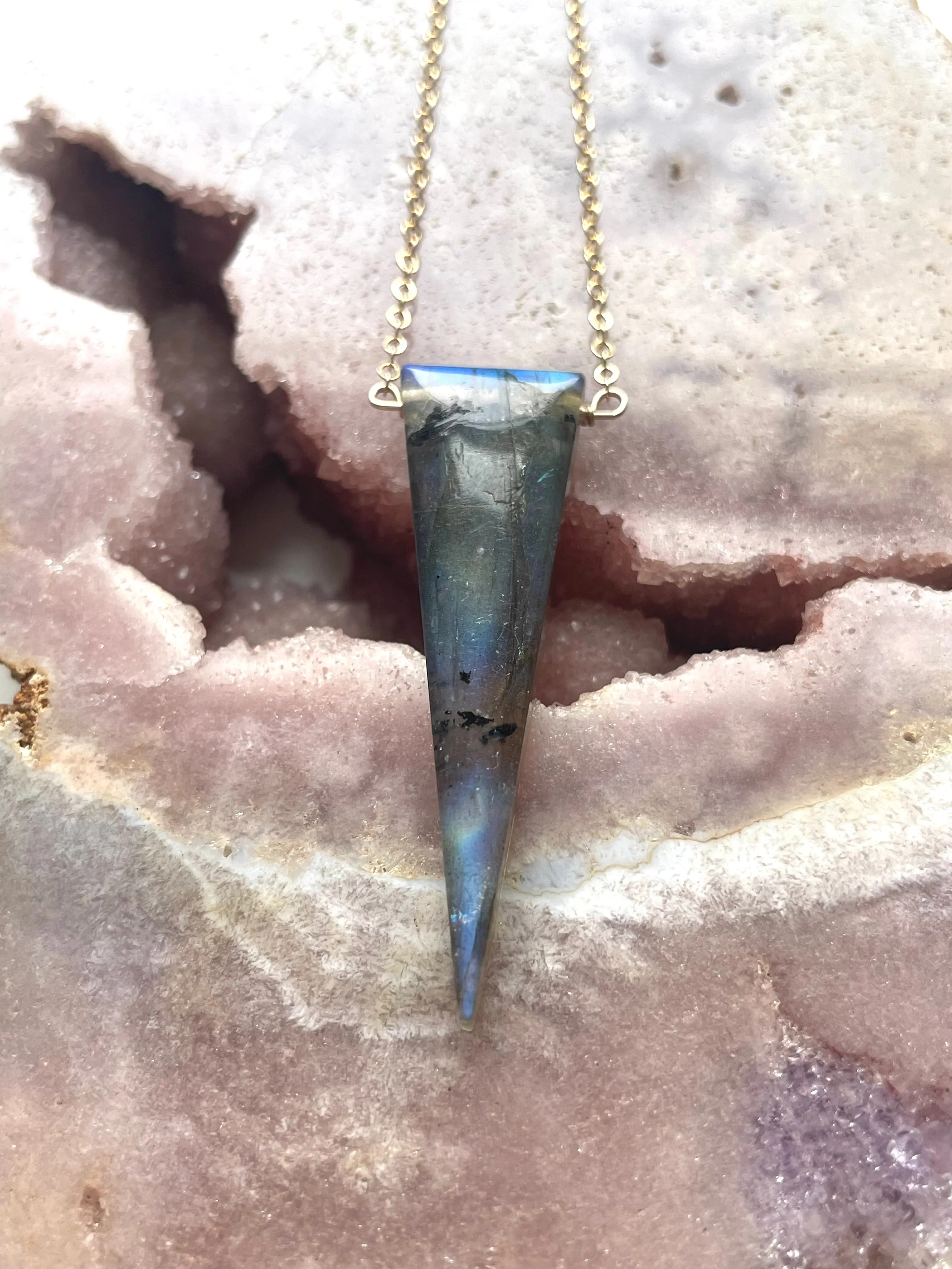 Labradorite dagger point Necklace16” Gold Filled