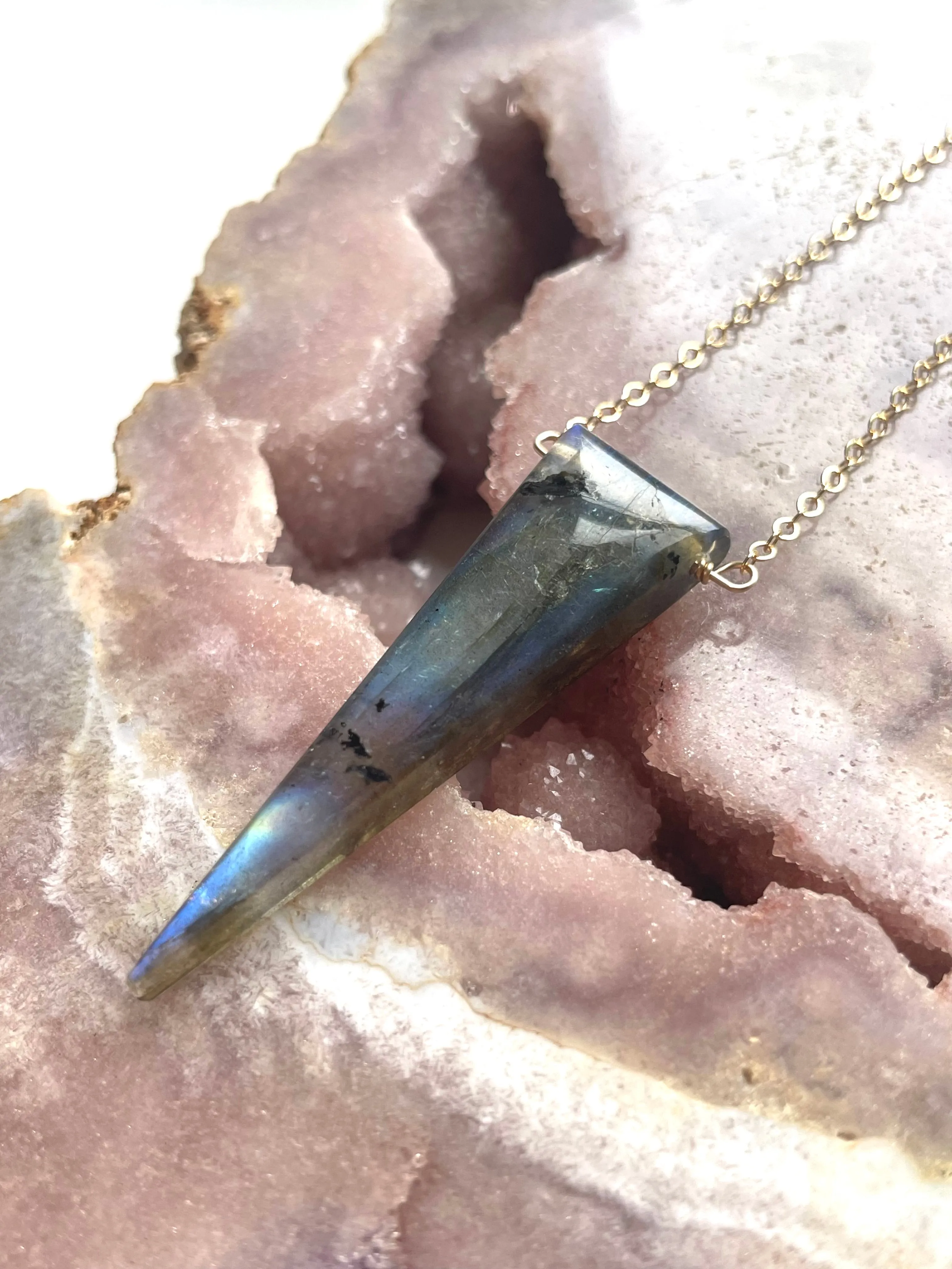 Labradorite dagger point Necklace16” Gold Filled