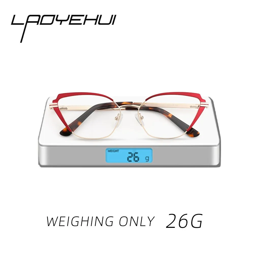 Laoyehui Women's Full Rim Butterfly Cat Eye Alloy Hyperopic Reading Glasses Anti Blue Light Glg9185g