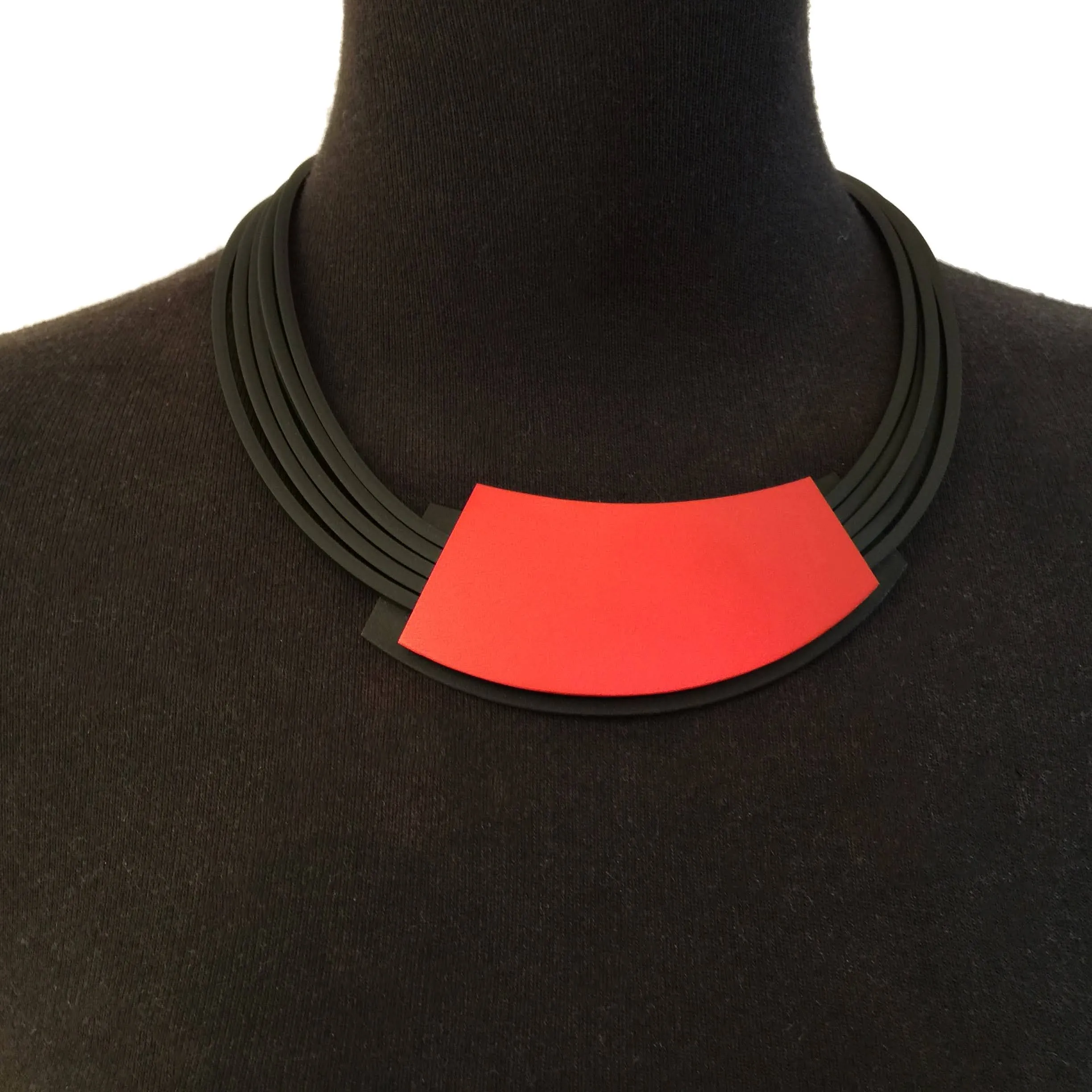 Large Red/Black Geometric Pendant Necklace