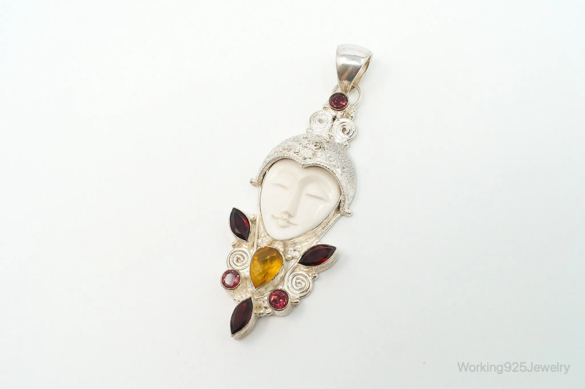 Large Vintage Goddess Multi Gem Sterling Silver Pendant