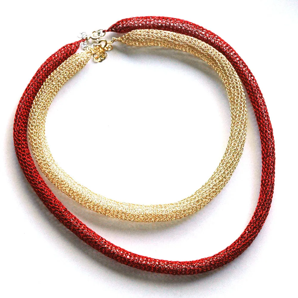 Layered necklace - Wire crochet necklace- red gold modern necklace