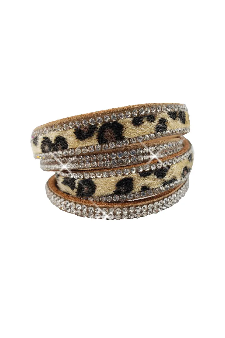 Leopard Print & Bling Faux Suede Bracelet