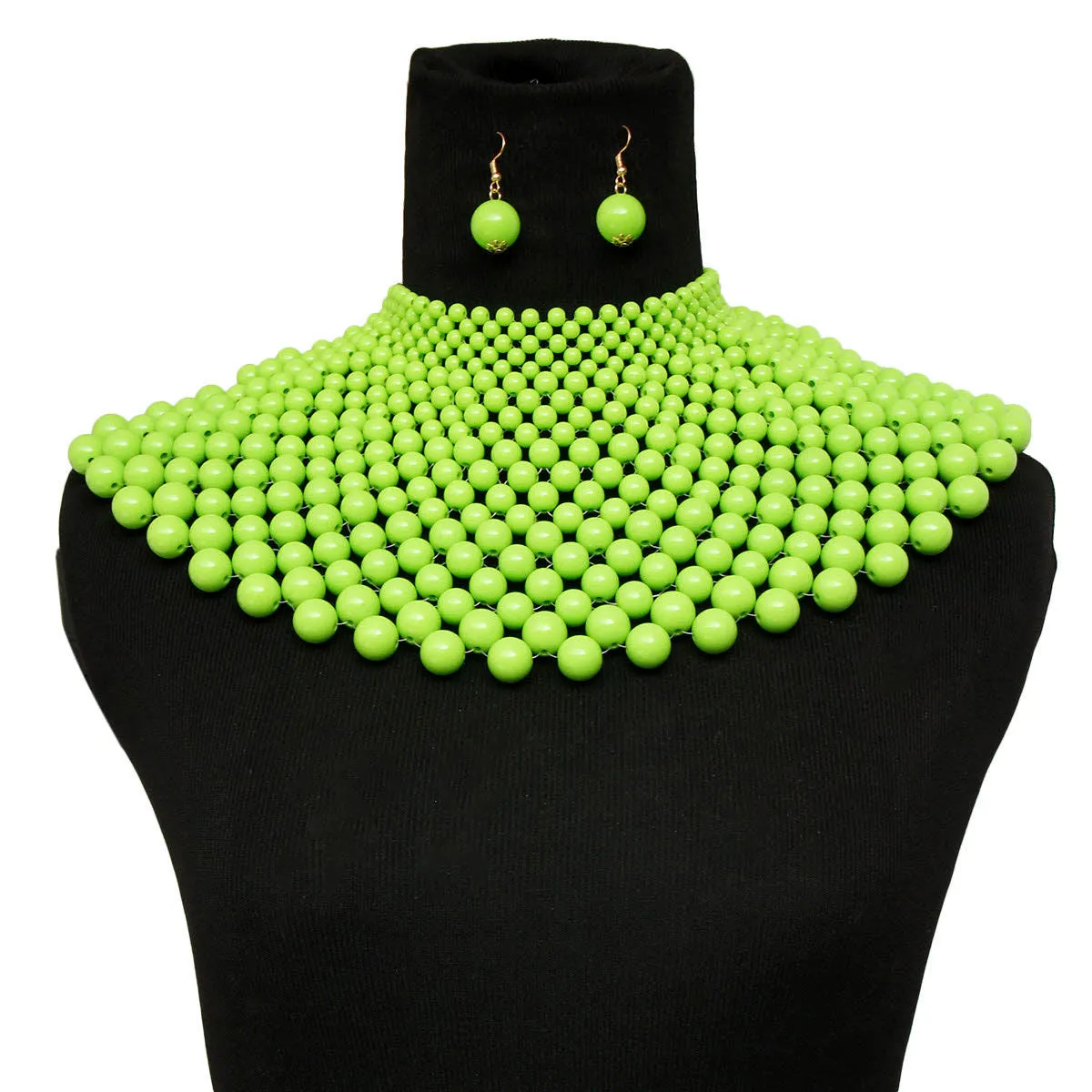 Lime Bead Bib Necklace Set