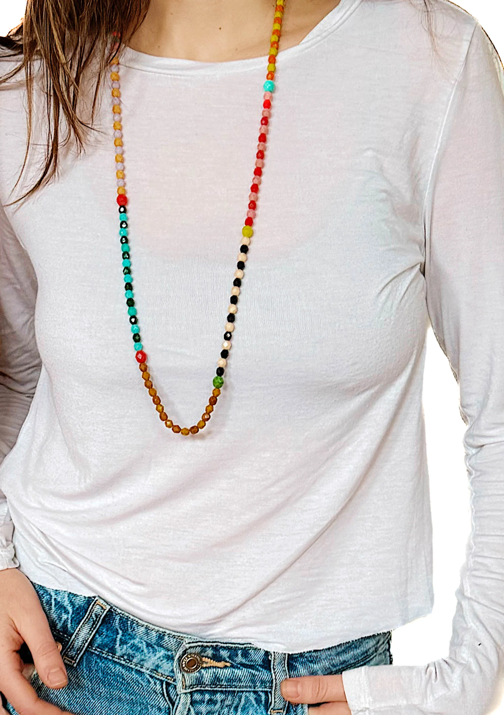 Long Colorful Bead Necklace - WS