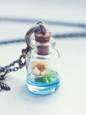 Lotus flower bottle pendant necklace