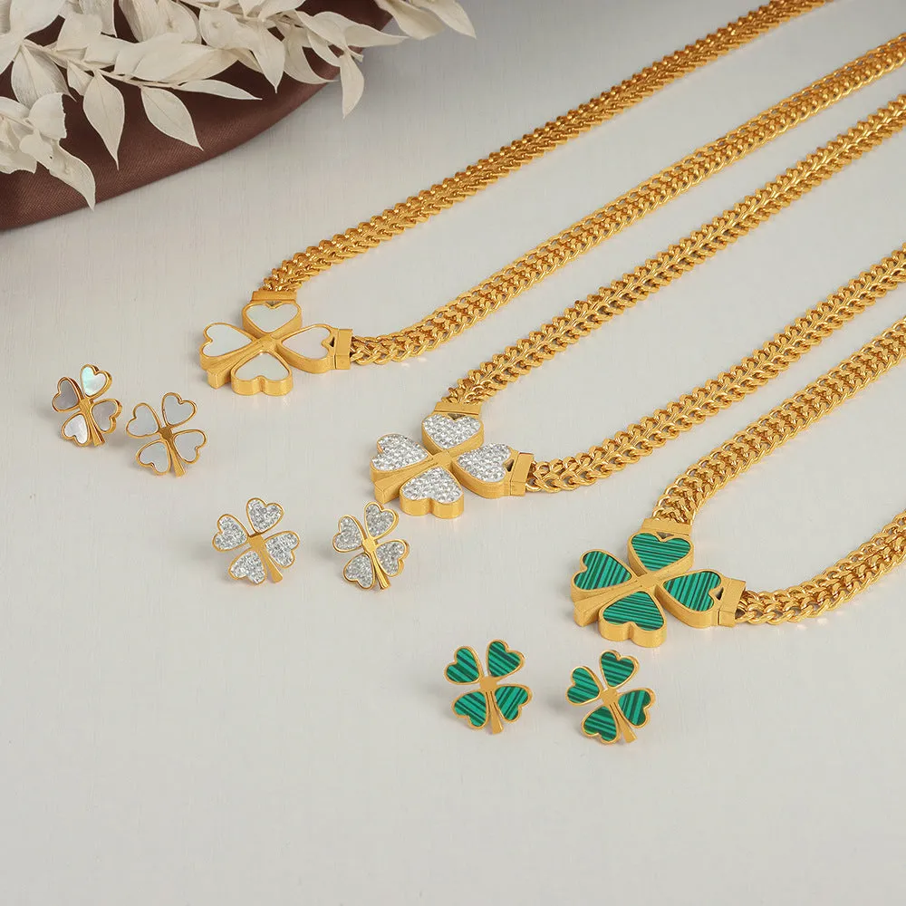 Luxury Four Leaf Clover Necklace Bracelet Earrings Set