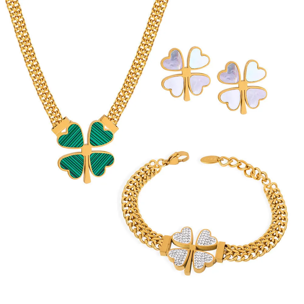 Luxury Four Leaf Clover Necklace Bracelet Earrings Set