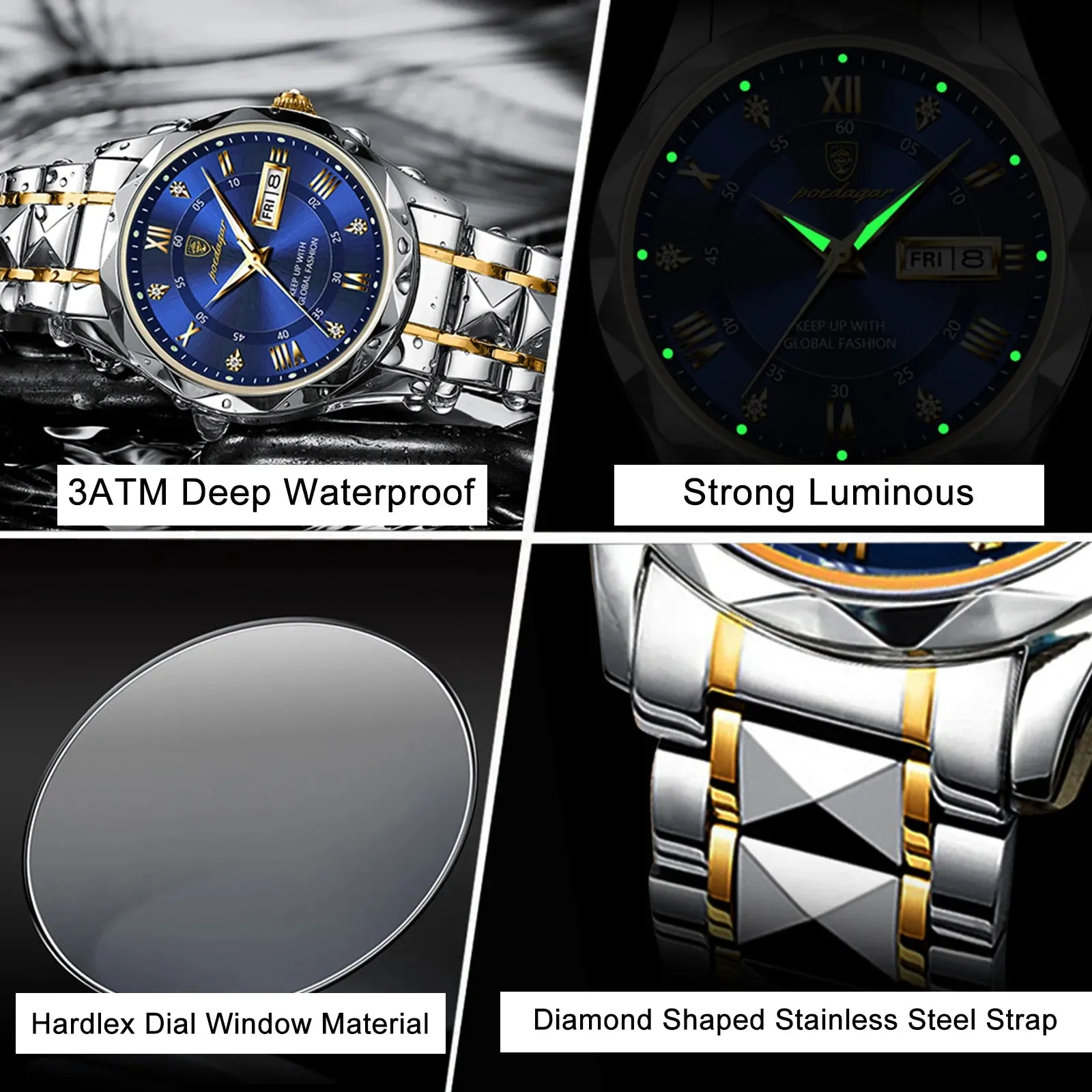 Luxury Waterproof Poedagar Wristwatch – Stylish & Durable