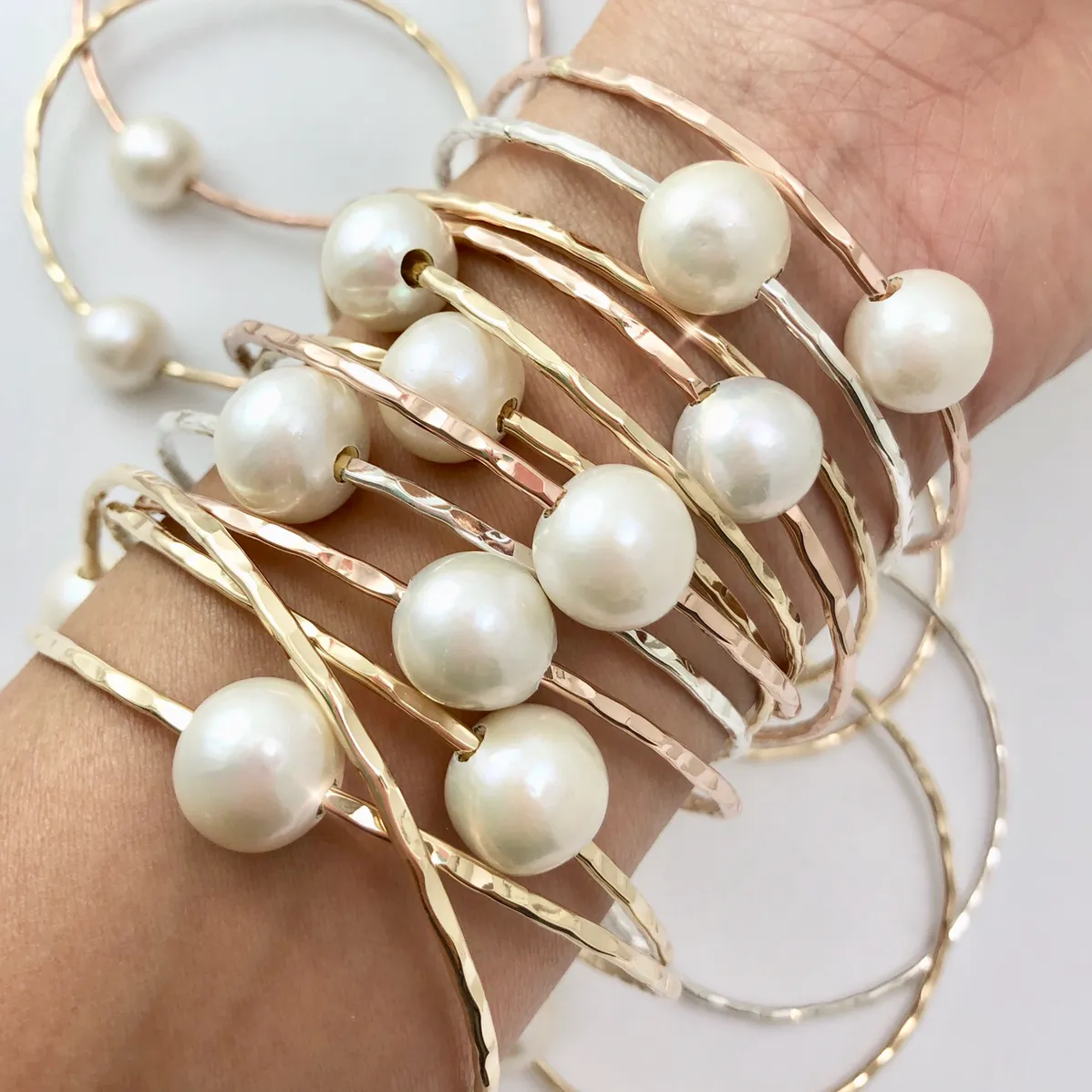 Mama & Me White Pearl Bangle Set