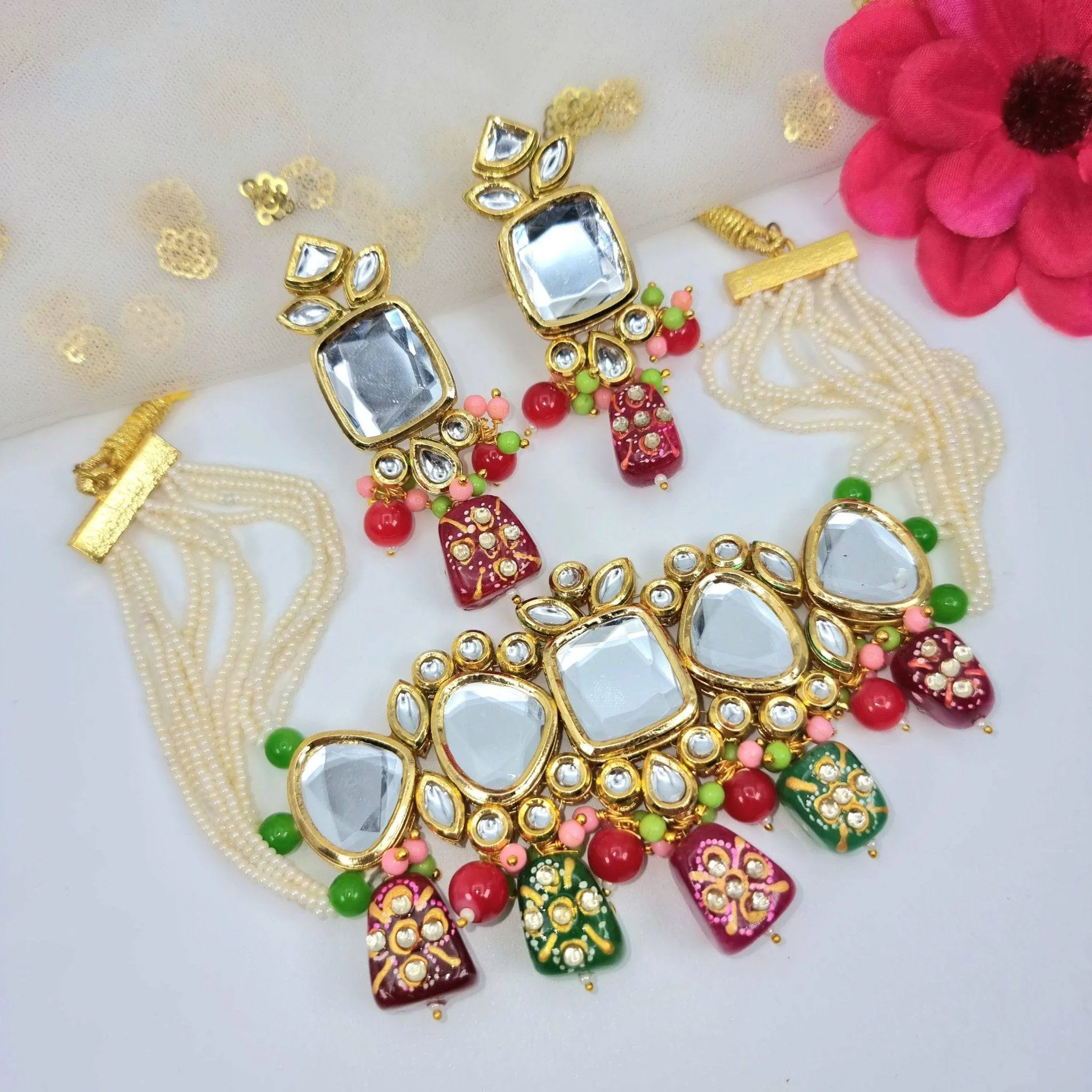 Mehram Multicolour Kundan Choker Set