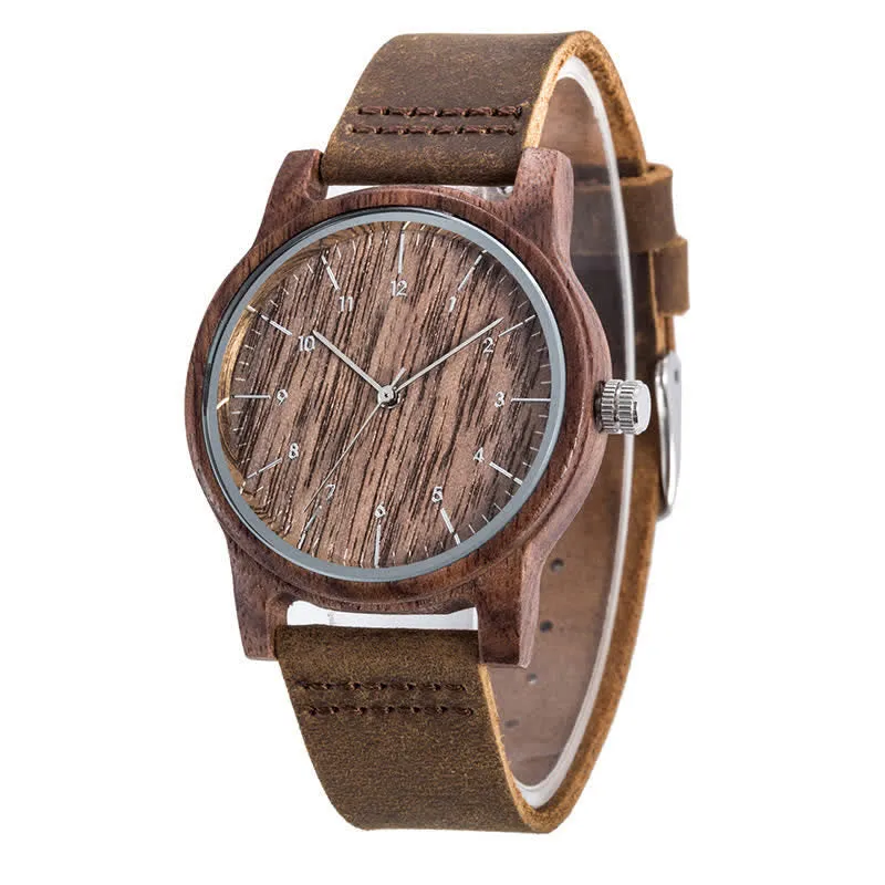 Men's Chic Leather Strap Lightweight Wooden Watch