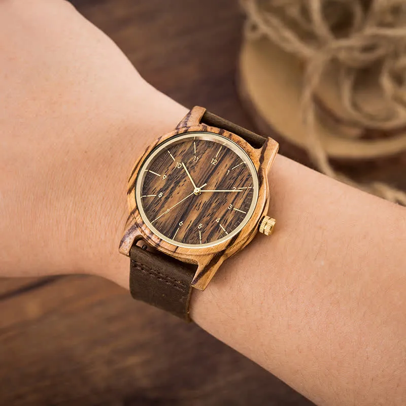 Men's Chic Leather Strap Lightweight Wooden Watch