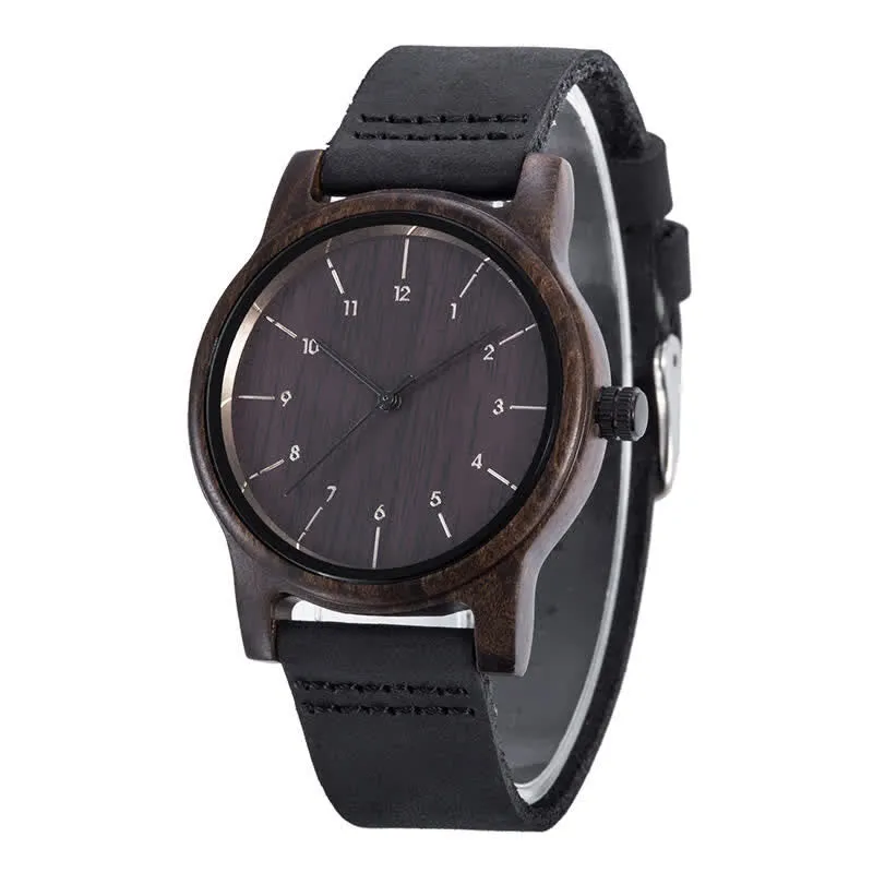 Men's Chic Leather Strap Lightweight Wooden Watch