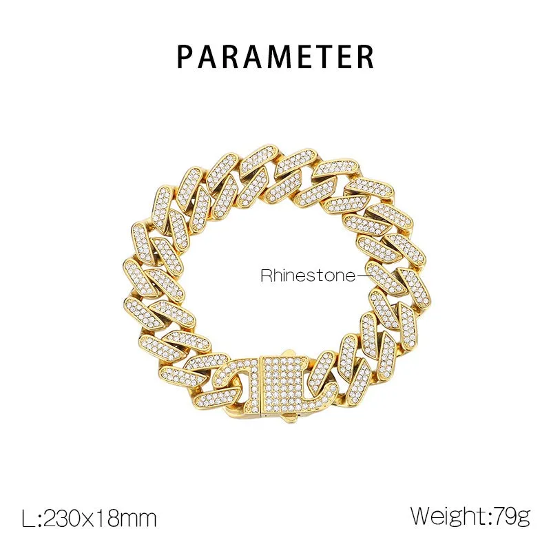 Men's Gold Titanium Stainless Steel Cuban Link Bracelet with Crystal Embellishments - Durable and Stylish