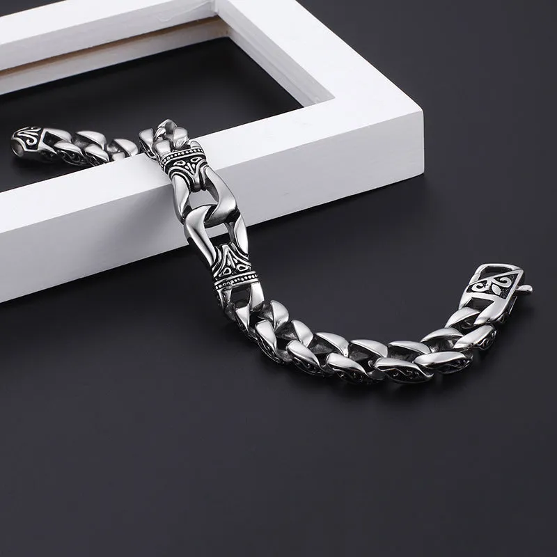 Men's Personalized Titanium Steel Cuban Chain Bracelet with Classic European and American Retro Design