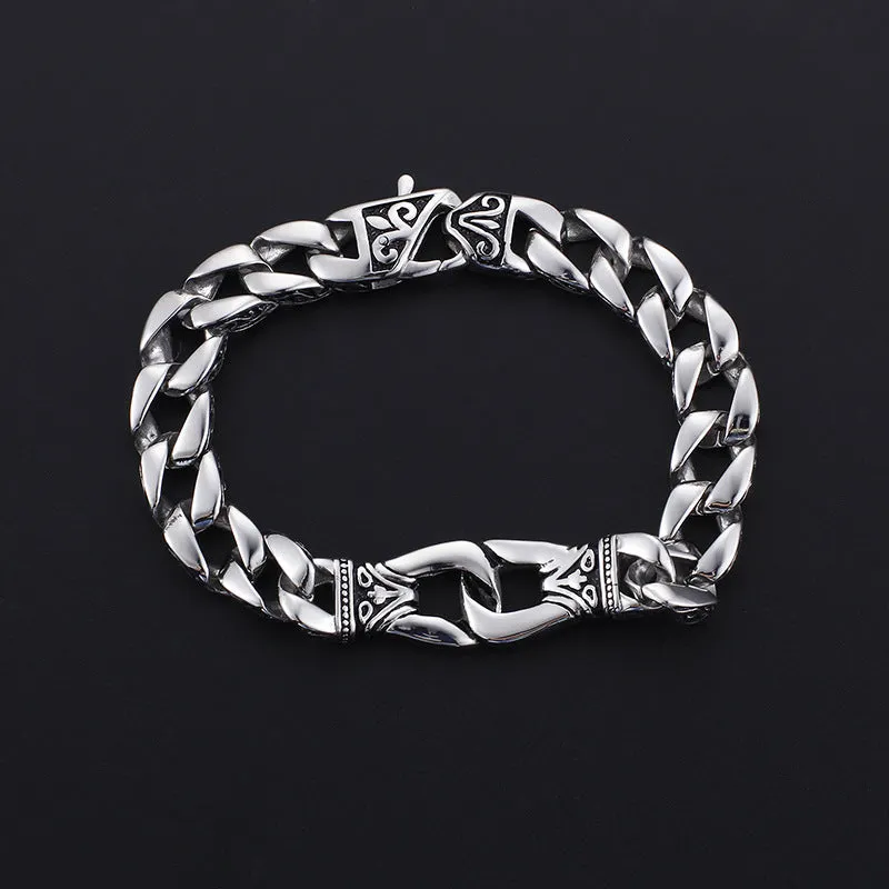 Men's Personalized Titanium Steel Cuban Chain Bracelet with Classic European and American Retro Design